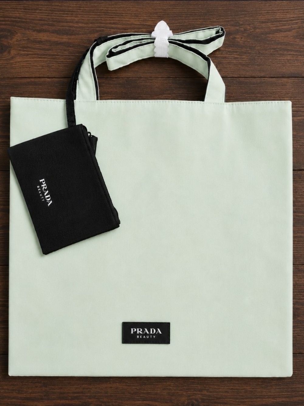 Monogrammed Beauty Mint Green Tote Bag with Black Pouch